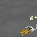 Gray Concrete Floor With Fresh Fruits Magazine And White Vase Flowers