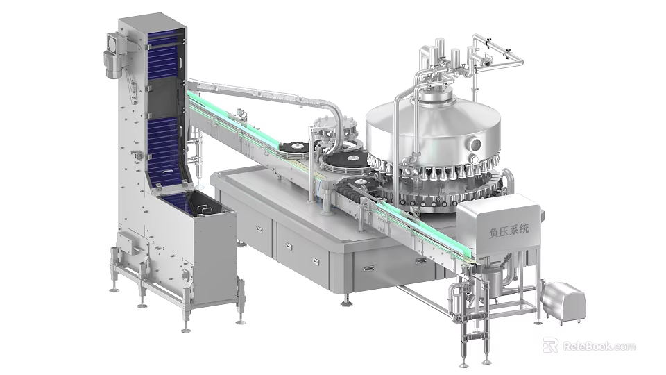 Automated Industrial Equipment Production Line With Conveyor Belt And Filling Machine 3d model 
