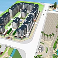 Multi Story Apartment Building With Balconies Ground Floor Shops Person Walking And Palm Tree