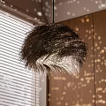 Feather Design Pendant Chandelier Casting Cozy Light Patterns On Wooden Wall Interior