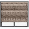 Brown Slatted Wooden Window Blinds Installed On Home Window With Glass Panes