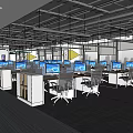 Modern Public Office Space With Open Layout Desks Computers And Gray Carpet 3d model
