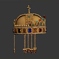 Ornate Golden Household Decorative Item With Cross Gemstones And Hanging Tassels
