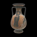 Ancient Greek Wine Amphora With Painted Figures And Plant Motifs On Black Background
