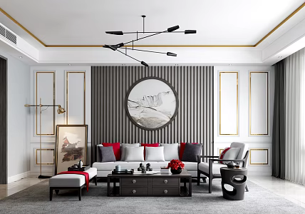 New Chinese Sofa Coffee Table Combination 3d model