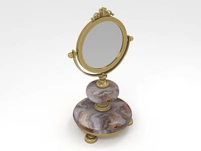 Ornate Desktop Mirror With Brass Frame And Layered Marble Base 3d model