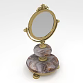 Ornate Desktop Mirror With Brass Frame And Layered Marble Base