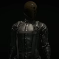 Back View Of Black Leather Jacket With Straps And Brown Helmet In Dark Background