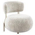Modern Single Sofa With Beige Plush Fabric And Gold Metal Legs Design