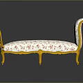 Elegant Vintage Chaise Lounge With Golden Frame And Pink Floral Upholstery