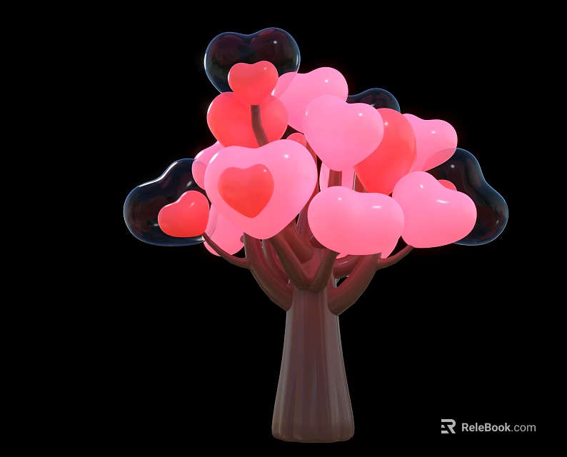 Art Installation With Heart Shaped Glowing Elements And Tree Like Structure In Pink And Red 3d model