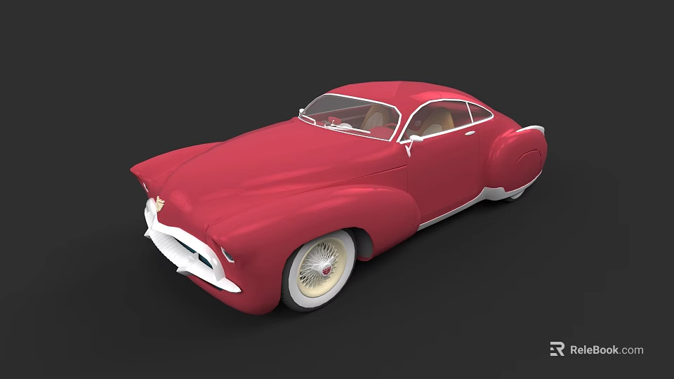 Red Vintage Classic Coupe With Streamlined Body And White Wheels Design 3d model 
