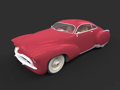 Red Vintage Classic Coupe With Streamlined Body And White Wheels Design 3d model
