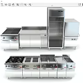 Modern Stainless Steel Kitchen Appliances With Cooking Stove Workbench And Refrigerator