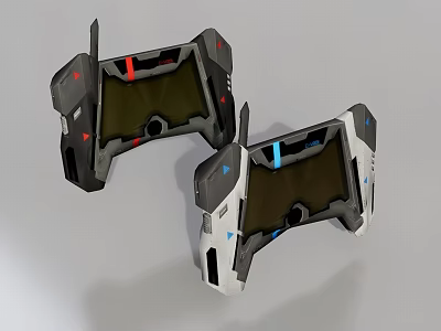 Industrial Equipment With Advanced Control Panels And Red And Blue Indicator Lights 3d model