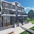 Modern Detached Villa With Large Glass Windows Balconies And Lush Garden Surroundings