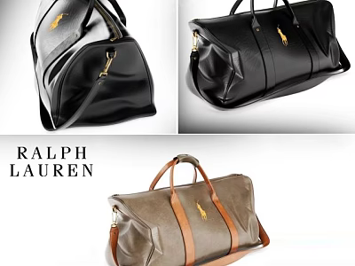 Ralph Lauren Leather Travel Duffel Bags in Black and Brown with Zipper Handles 3d model