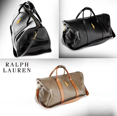 Ralph Lauren Leather Travel Duffel Bags in Black and Brown with Zipper Handles 3d model