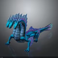 Mystical Blue Dragon Creature With Multiple Heads Purple Scales Limbs And Tail On Black Background