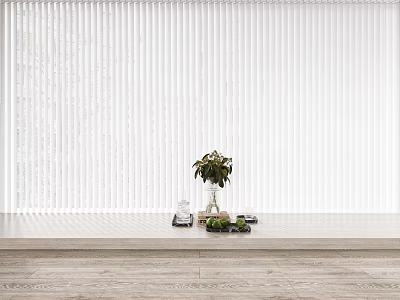 Modern White Vertical Blinds Window Treatment With Potted Plant And Decorative Items On Windowsill 3d model