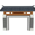Traditional Chinese Style Entrance Gate With Tiled Roof Gray Brick Walls And Wooden Lanterns