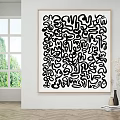 Black And White Abstract Artwork With Twisted Lines For Modern Interior Wall Decor 3d model
