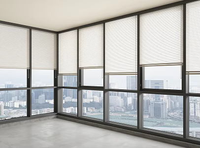 Floor-to-ceiling windows Bay windows Shangri-La blinds 3d model