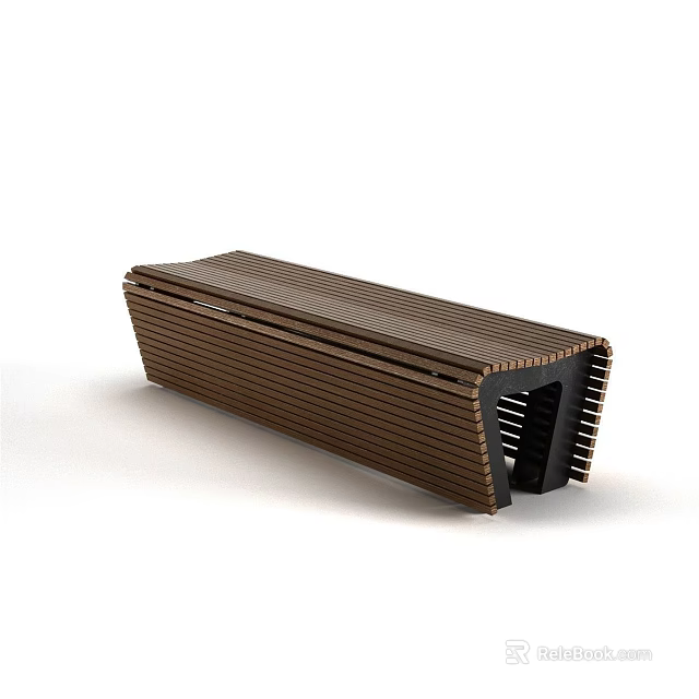 Modern Public Chair With Brown Slatted Wooden Texture And Hollow Structure 3d model 