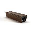 Modern Public Chair With Brown Slatted Wooden Texture And Hollow Structure