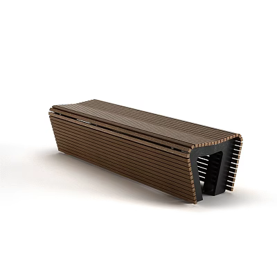 Modern Public Chair With Brown Slatted Wooden Texture And Hollow Structure 3d model