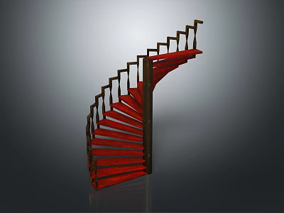 Modern Spiral Staircase With Red Steps And Wooden Handrail Design Interior 3d model