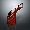 Modern Spiral Staircase With Red Steps And Wooden Handrail Design Interior