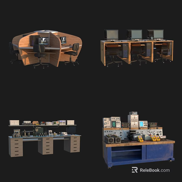 Laboratory Workspace With Lab Benches Computers And Scientific Instruments Setup Layout 3d model 