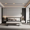 Modern Bedroom Interior With King Size Bed Wardrobes Nightstands And Accent Lighting