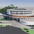 modern library building circular library building 3d model