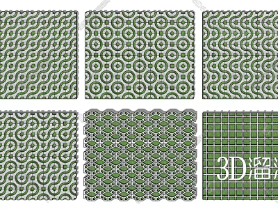 3D Decorative Floor Tiles With Various Green Patterns And Stylish Designs 3d model