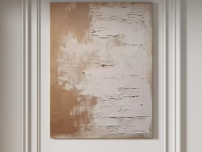 Abstract Painting With Textured Brown And White Tones On White Wall With Thick Brushstrokes 3d model