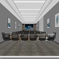 Modern Meeting Room Interior With Long Table Black Chairs And Projector Screen 3d model
