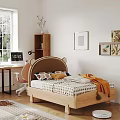 Cozy Kids Bedroom With Bear Ear Headboard Plaid Sheets Pillows Desk And Decorative Paintings