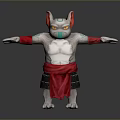 Muscular Mythical Creature Character With Horns Green Eyes Mask And Red Sash