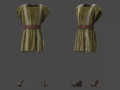 Green Dress With White Stripes And Brown Belt Matching Brown Shoes 3d model Green Dress With White Stripes And Brown Belt Matching Brown Shoes 3d model