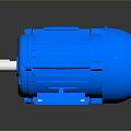Blue Electric Motor With Rotating Shaft And Industrial Metal Frame Design