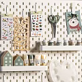 Creative Wall Decor with Pegboard Hooks Hand Drawn Art and Hanging Storage Shelves 3d model