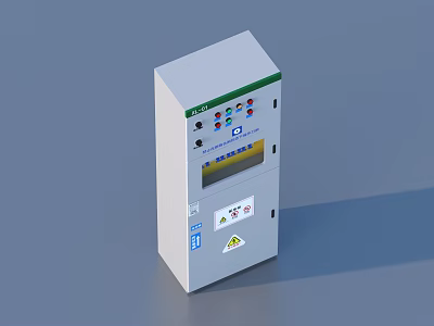 White Electrical Control Cabinet With Control Buttons Indicator Lights Display And Warning Labels 3d model