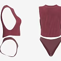 Burgundy Sleeveless Crop Top And High Waist Briefs Fitted Fashionable Women's Clothing Set