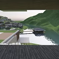Hotel Building Surrounded By Green Hills And Waterfront Scenic Landscape With Curved Roads