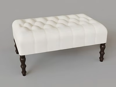 Elegant White Tufted Sofa Bench With Dark Wooden Legs For Home Decor 3d model