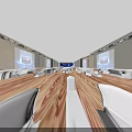 China Telecom 5G Stage with Blue Lighting Light Beams and Round Tables in Banquet Hall