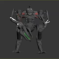 Futuristic Biomechanical Character With Gray Armor Green Glowing Accents And Robotic Limbs
