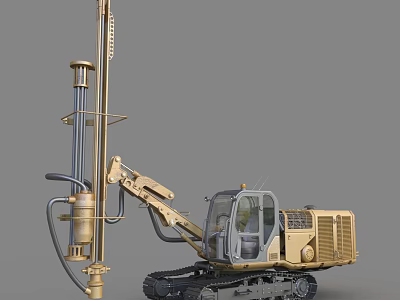 Tracked Function Vehicle Drill Rig Featuring Long Drill Rod And Operator Cab 3d model